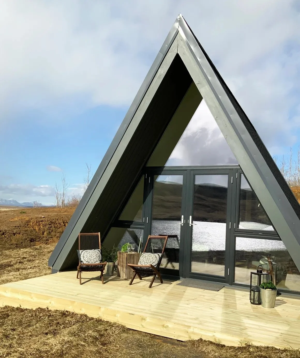 Private A-frame guest house with a lake view